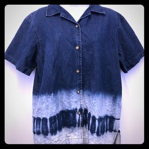 Jane Ashley Jean Sequin 100% Cotton Button Down